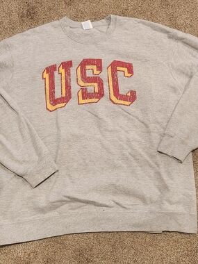 USC Gray Retro Arch Logo Unisex Sweatshirt with Red & Gold Lettering